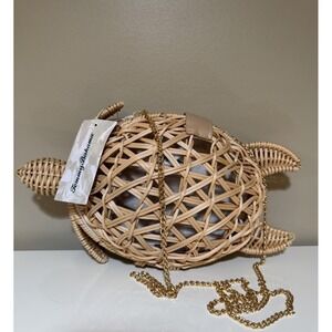 Tommy Bahama Woven Tan Natural Basket WICKER Sea Turtle Purse Bag RARE WITH TAG.